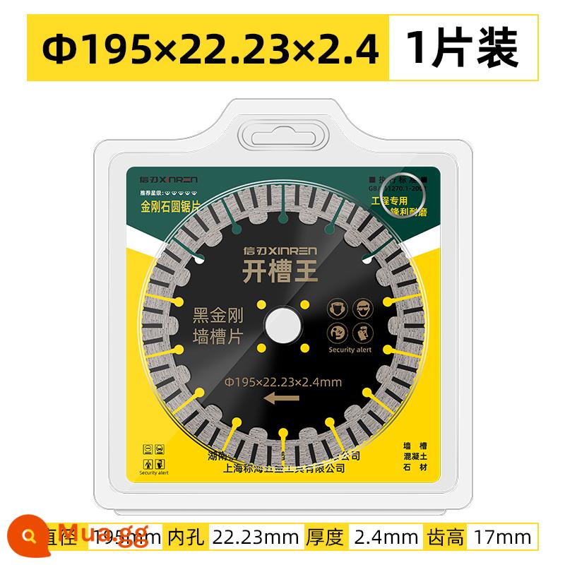 Lưỡi cắt rãnh Máy mài góc đặc biệt tường xi măng bê tông cắt khô kim cương lưỡi cưa vua 156 lưỡi khía - Overlord 195 xẻ rãnh đen lỗ trong 22.23×1 cái [Mua 5 tặng 1]