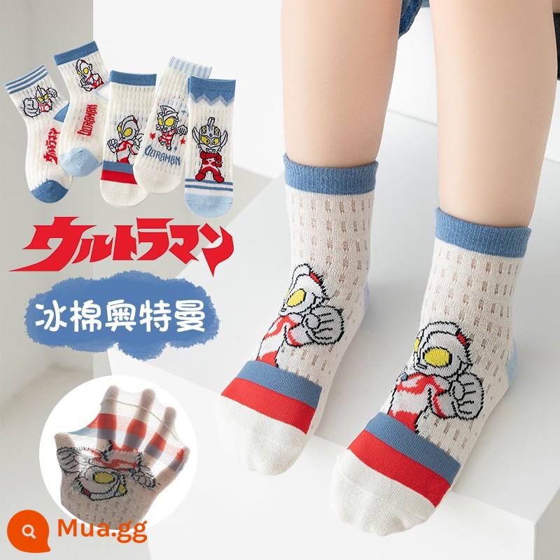 Ultraman Vớ Bé Trai Mùa Đông Dày Ấm Giữa Ống Trẻ Em Cotton Mùa Đông Bé Trai Hoạt Hình Cho Bé Bông Tất - Tất cotton Ultraman-5 đôi [Lưới xuân hè]