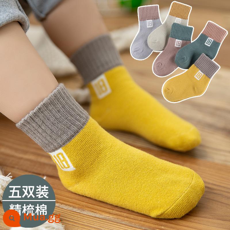 Vớ của các cô gái mùa thu và mùa đông cotton cotton mid -tube trẻ em với vòng tròn ấm làm tóc dày vào mùa đông cô gái dễ thương cho bé - Số 18 Nam-5 Đôi (Tất Cotton Thu Đông)