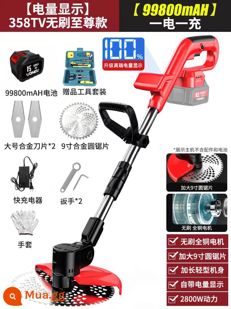 Điện Không Chổi Than Máy Cắt Cỏ Hộ Gia Đình Nhỏ Weeder Pin Lithium Sạc Máy Cắt Cỏ Công Suất Cao Làm Cỏ Hiện Vật - Màn hình hỗ trợ không chổi than 2800W [358TV 99800mAH] một lần sạc và một lần sạc (màu đỏ)