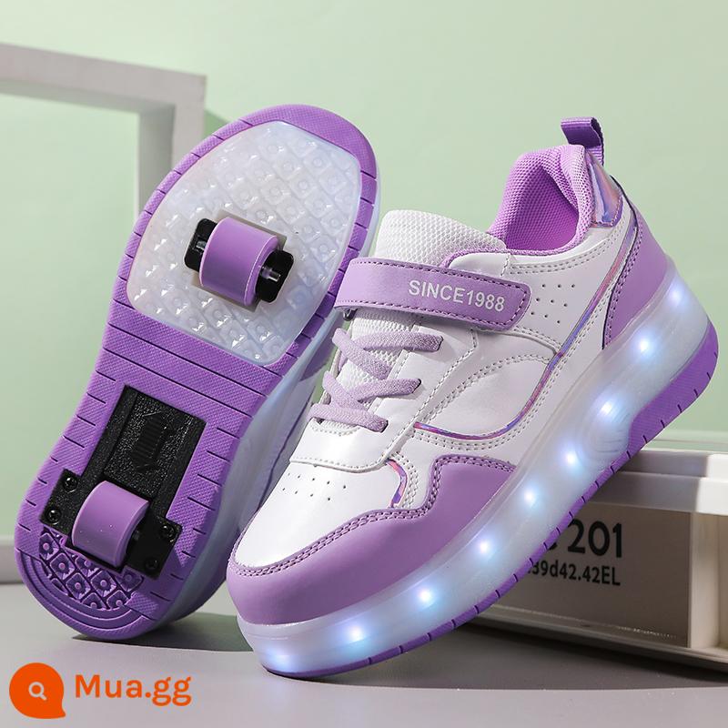 Heelys Giày Bé Gái Lăn 4 Bánh Internet Người Nổi Tiếng Sáng Lên Mùa Xuân 2024 Mới Trẻ Em Trượt Giày Bé Trai Giày Thể Thao - Giày cao gót 2 bánh màu trắng tím 1988