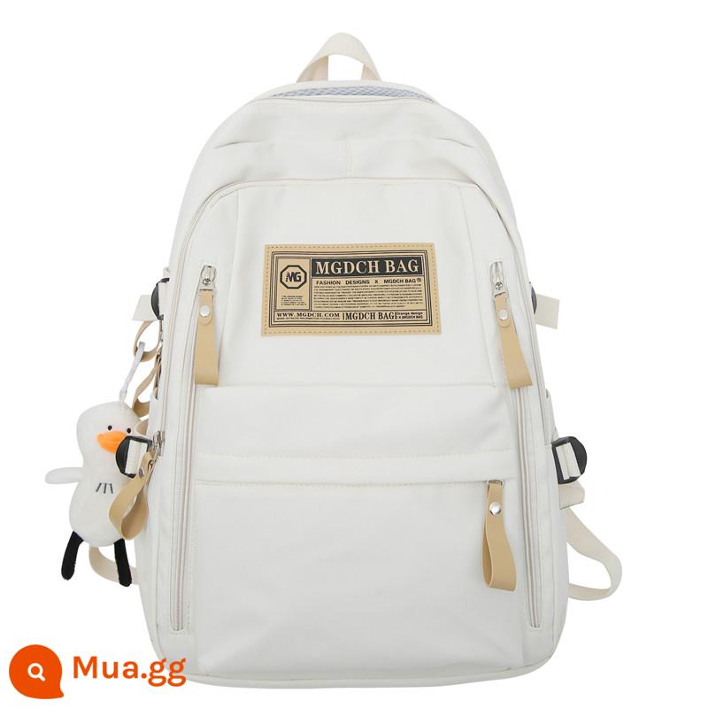 Schoolbag nữ sinh viên đại học công suất lớn nam sinh trung học cơ sở học sinh trung học cơ sở nữ sinh ba lô ba lô ba lô 2023 phong cách mới - Kích thước lớn màu trắng nhạt [công suất lớn] (mặt dây chuyền con vịt)