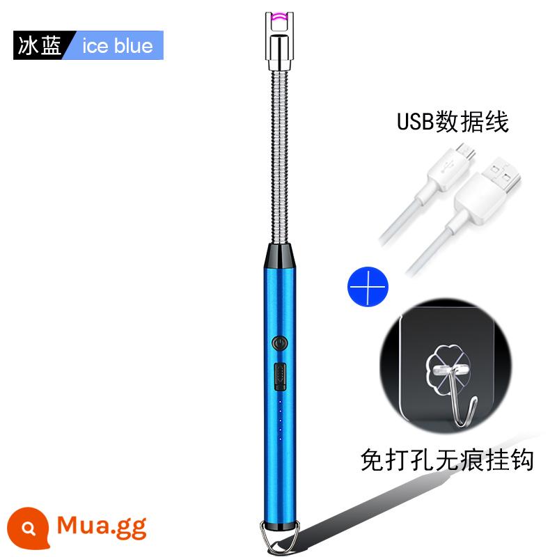 Bếp Gas Âm Xung Đánh Lửa Nhà Bếp Gas Âm Tay Cầm Dài Đánh Lửa Điện Tử Súng Súng Dính Bật Lửa Nhà Bếp Hiện Vật - Khuỷu tay 360° được nâng cấp màu xanh băng dung lượng lớn đi kèm với cáp dữ liệu và móc