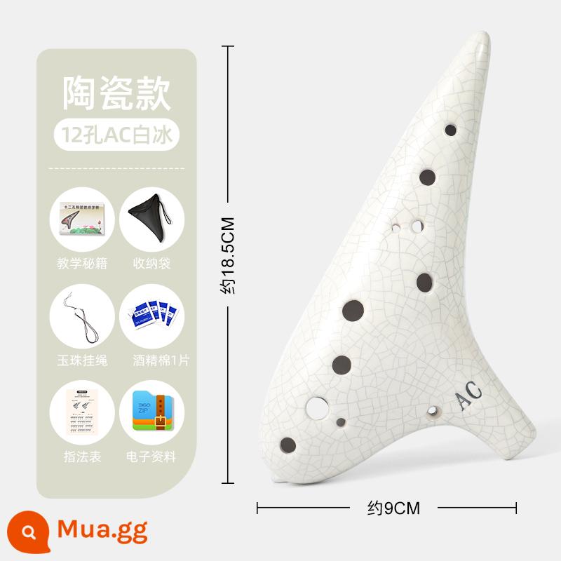 Nhạc cụ ocarina 12 lỗ nhựa dẻo chống rơi AC alto C giai điệu 12 lỗ ocarina mới bắt đầu trẻ em học sinh tiểu học - [Mẫu gốm] Đá trắng AC 12 lỗ (trọn bộ phụ kiện)