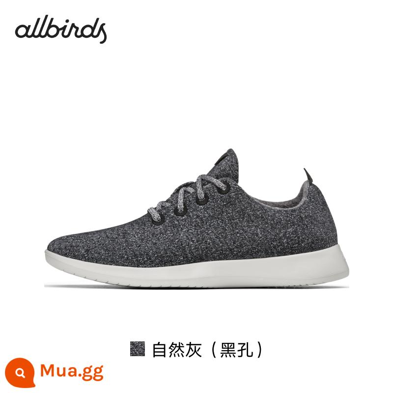 Allbirdswool Runner Winter Winter Wool, thoáng khí, thoải mái và giày thể thao giày nam và giày phụ nữ - Màu xám tự nhiên (lỗ đen)