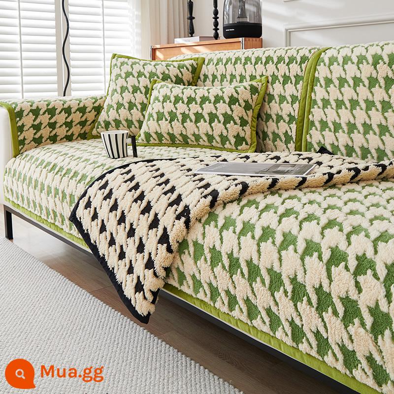 2023 Mới Houndstooth Sofa Đệm Mùa Đông Dày Sang Trọng Đệm Cao Cấp Chống Trơn Trượt Ghế Sofa Da Bao Vải - Qianshu-Xanh