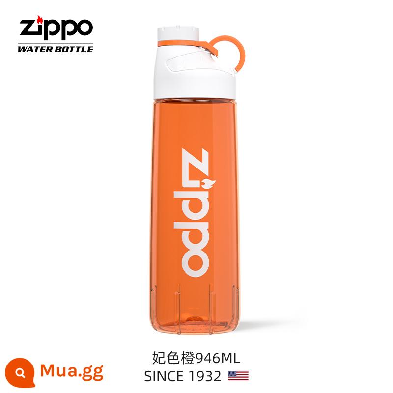 Zippo Kettle ngoài trời lớn có thể mang theo sự phù hợp về thể dục bằng nhựa chống học sinh Aquarius Cup Sports Water Cup công suất lớn - Fei Color Orange 946ml [đi kèm cọ cốc]