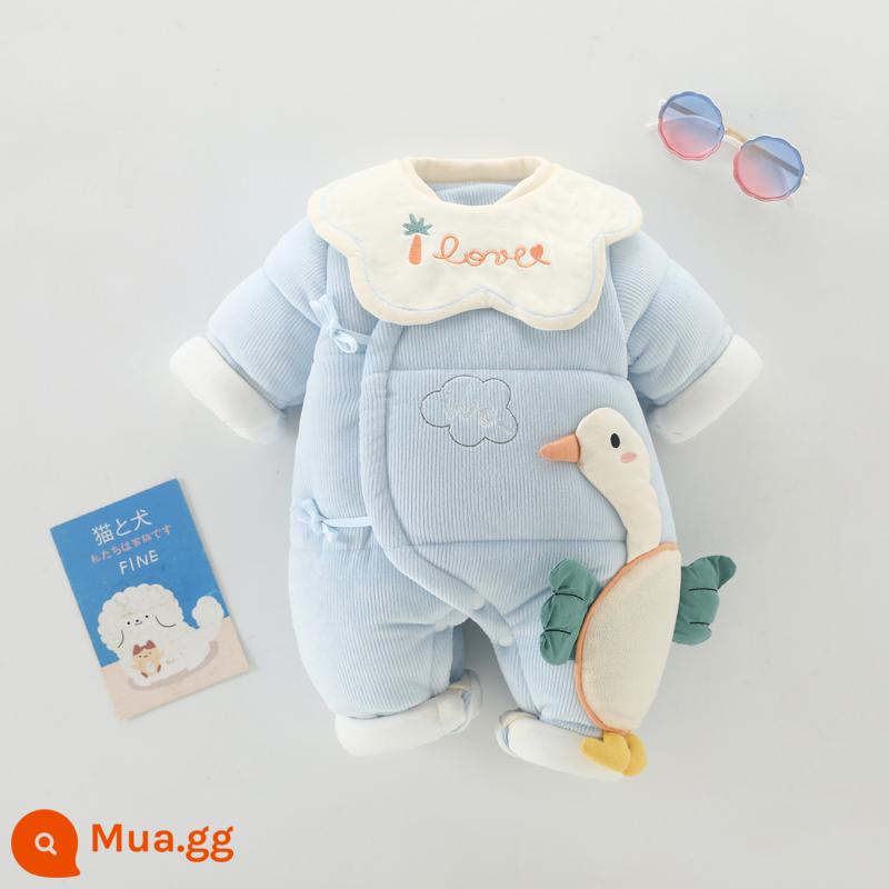 Áo liền quần sơ sinh dày ấm phù hợp với mùa thu đông nam nữ cotton cho bé quần áo liền quần cho bé chần bông ra quần áo - vịt màu xanh hạnh phúc