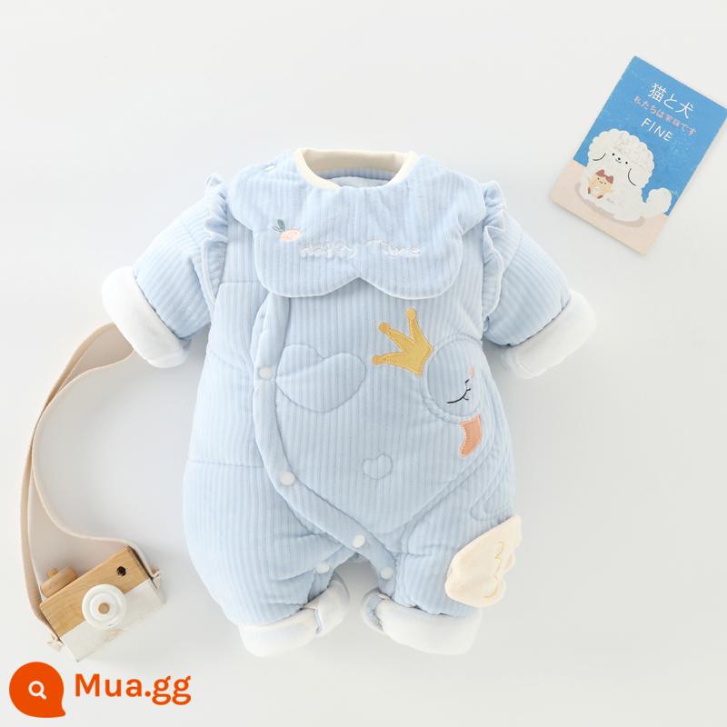 Áo liền quần sơ sinh dày ấm phù hợp với mùa thu đông nam nữ cotton cho bé quần áo liền quần cho bé chần bông ra quần áo - thiên nga xanh