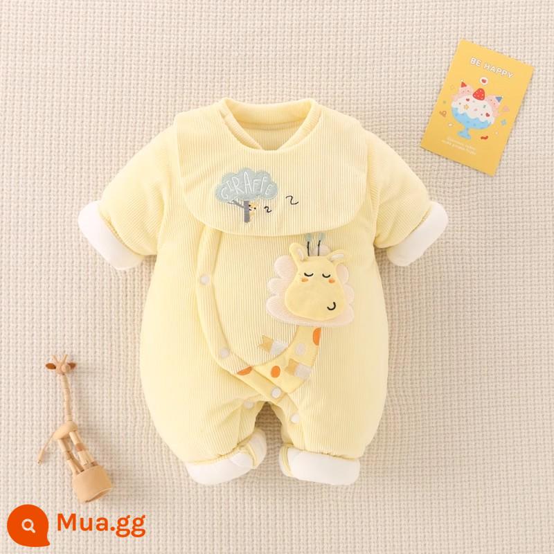 Áo liền quần sơ sinh dày ấm phù hợp với mùa thu đông nam nữ cotton cho bé quần áo liền quần cho bé chần bông ra quần áo - hươu cao cổ màu vàng