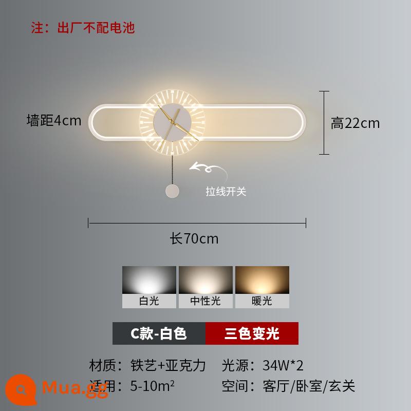 Đèn tường dải dài có đồng hồ nền tường phòng khách lối đi hành lang hiên ánh sáng phong cách sang trọng phòng ngủ tối giản hiện đại đèn cạnh giường ngủ - Loại C làm mờ ba màu trắng