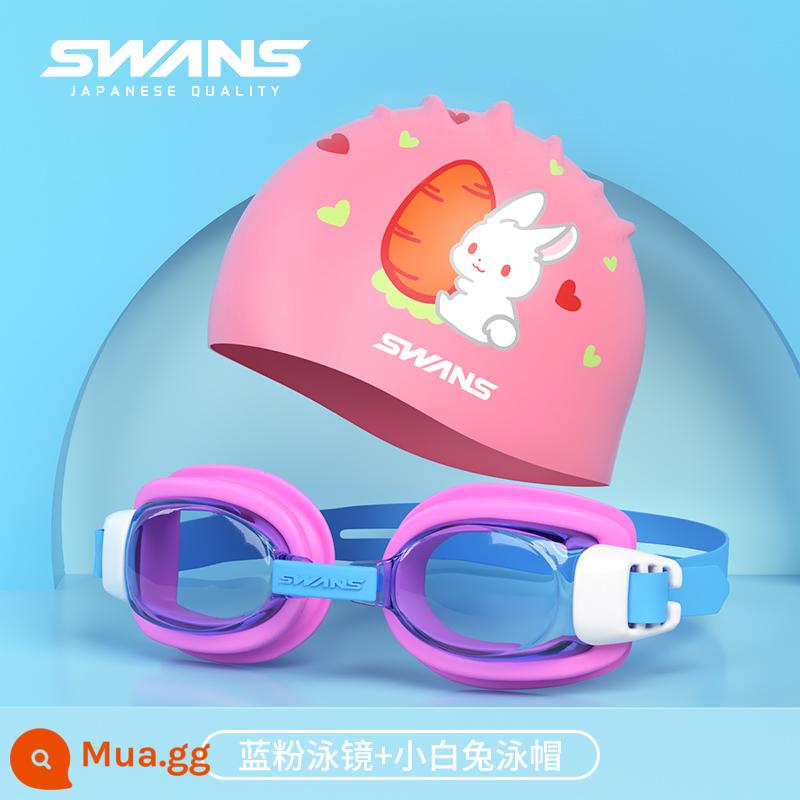 Kính bơi trẻ em nhập khẩu SWANS Nhật Bản chống nước và chống sương mù kính bơi độ nét cao cho bé trai và bé gái SEG1 - SW29 Xanh Hồng + Thỏ Trắng Nhỏ