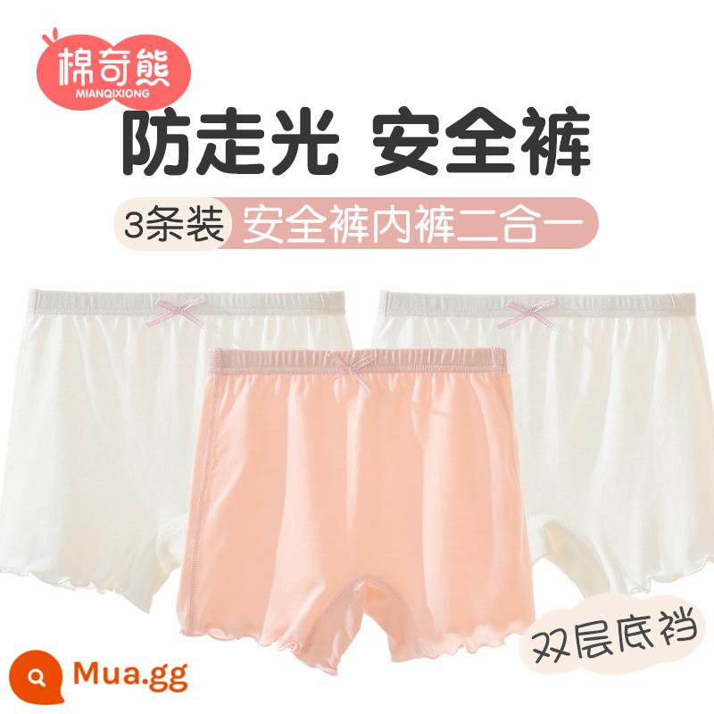 Quần an toàn cho bé gái chống ánh sáng mùa hè phần mỏng quần boxer trẻ em bên trong bé quần bé gái an toàn trẻ em trung và lớn - Thắt nơ 2 trắng + 1 hồng - 3 gói đáy quần 2 lớp