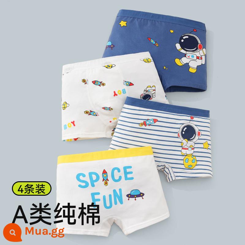 Quần lót bé trai, quần đùi cotton trẻ em, 100% cotton, không kẹp pp, quần boxer bé trai big boy an toàn cho bé - Du Hành Trên Bầu Trời Đầy Sao-Bộ 4 Quần Cotton Kháng Khuẩn Loại A