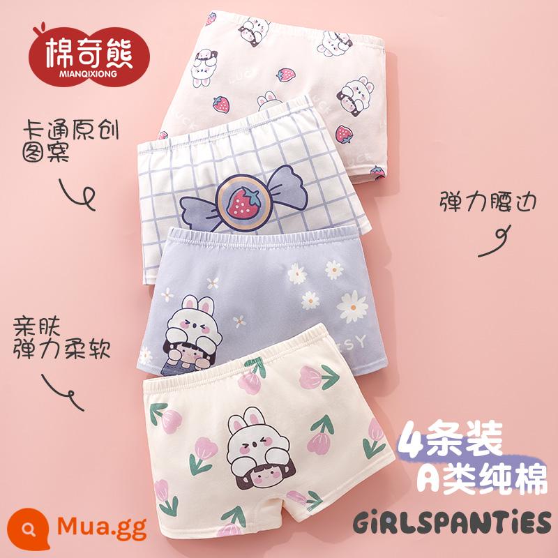 Quần lót bé gái cotton nguyên chất boxer quần boxer trẻ em cotton mùa hè quần đùi bé gái không véo mông quần an toàn bé gái - Công chúa bướm (4 gói) thoáng khí và thân thiện với làn da