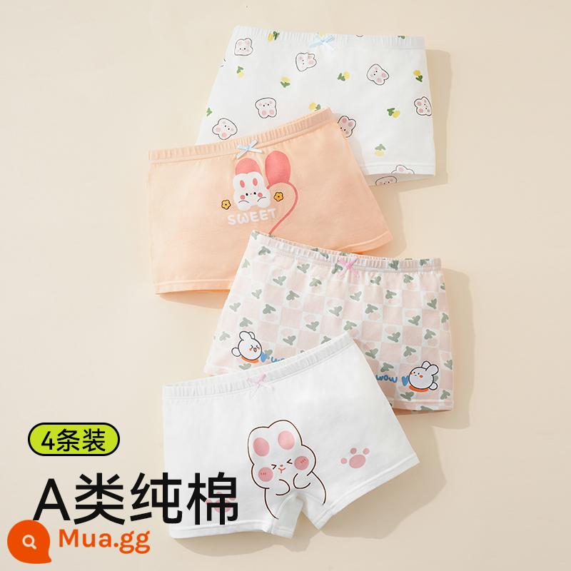 Quần lót bé gái cotton nguyên chất boxer quần boxer trẻ em cotton mùa hè quần đùi bé gái không véo mông quần an toàn bé gái - Thỏ dễ thương mùa xuân (4 gói) thoáng khí và thân thiện với làn da