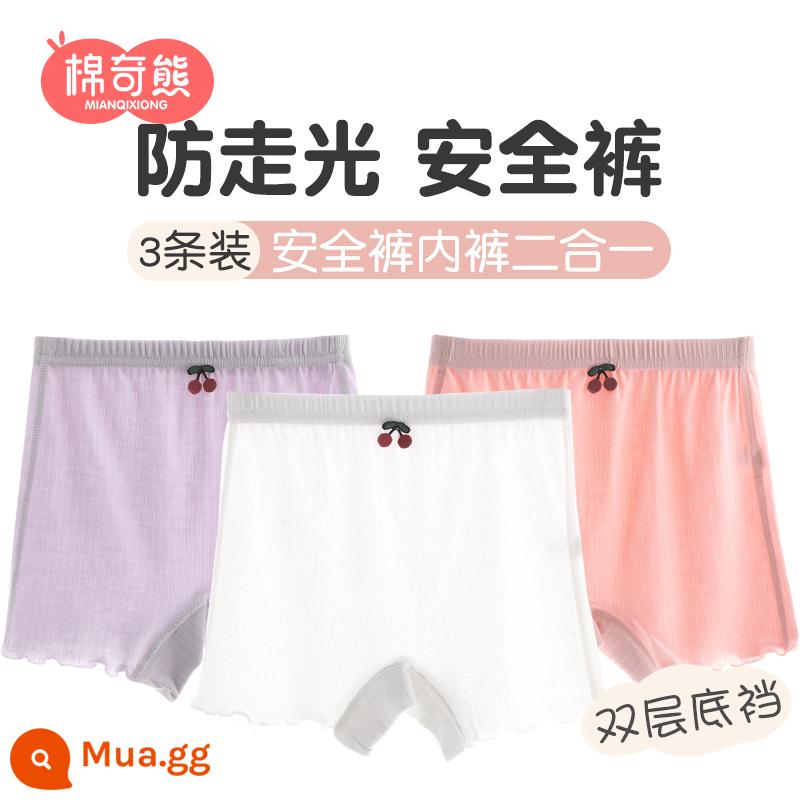 Quần an toàn cho bé gái chống ánh sáng mùa hè phần mỏng quần boxer trẻ em bên trong bé quần bé gái an toàn trẻ em trung và lớn - Cherry White + Pink + Purple - 3 gói Đáy quần 2 lớp không xương