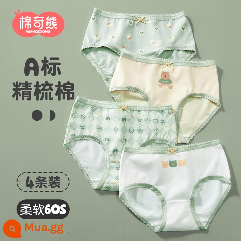 Quần lót trẻ em bé gái cotton quần tam giác bé gái cotton 100% boxer trẻ em lớn không kẹp PP quần an toàn - Gói gấu kẻ sọc tam giác-4