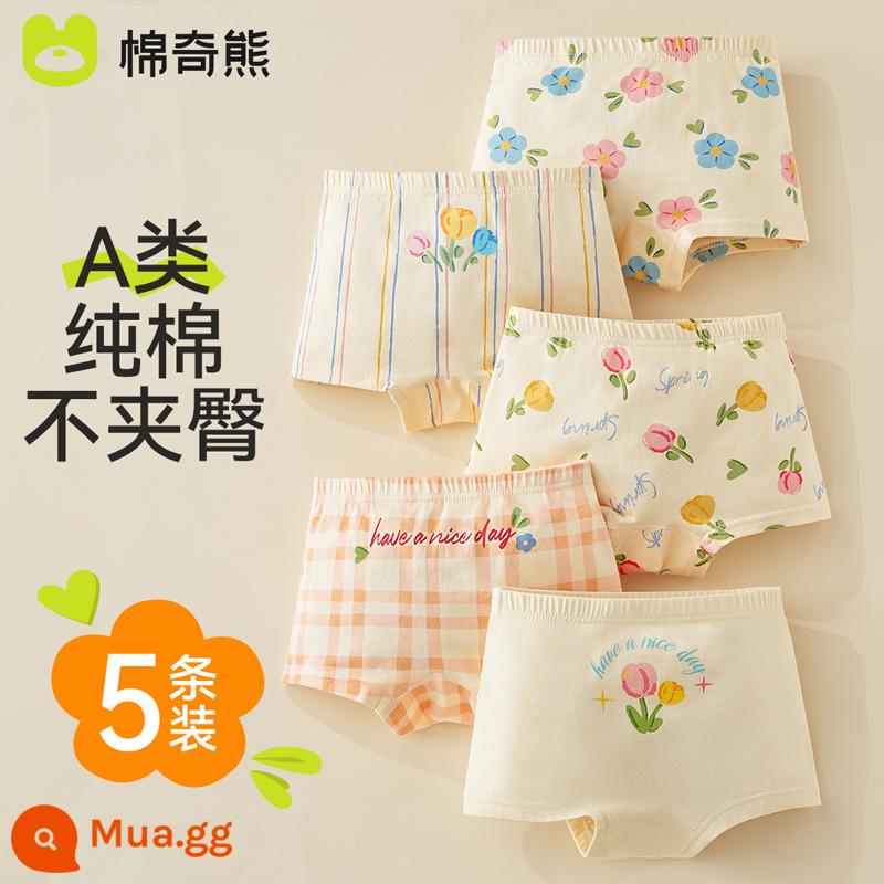 Quần lót trẻ em bé gái cotton nguyên chất Quần lót boxer quần đùi trẻ em vừa và lớn Bé gái 100% cotton không véo mông - Xinxin Manor-Năm gói bông kháng khuẩn nguyên chất loại A