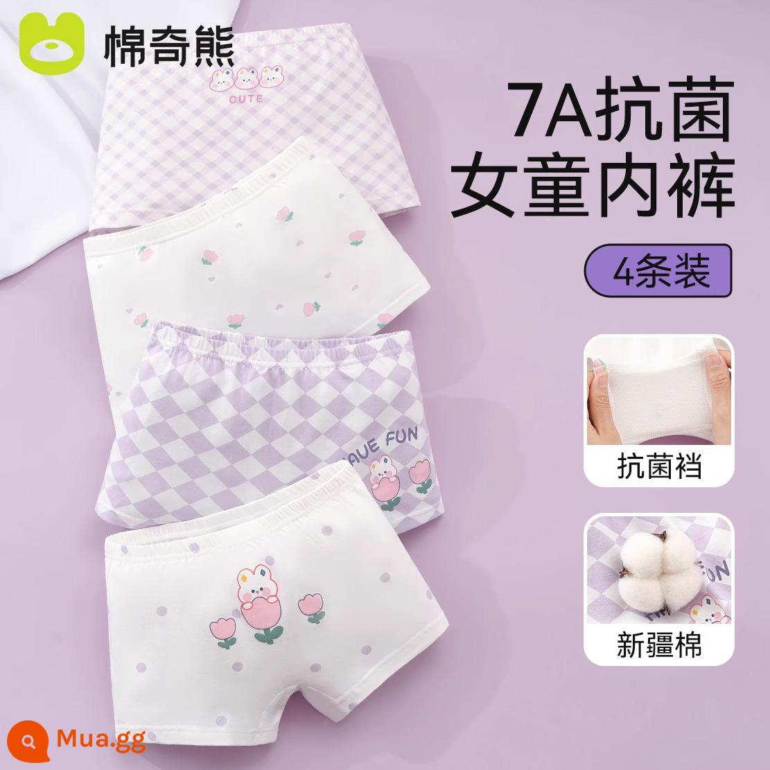 Quần lót bé gái, quần đùi cotton trẻ em, quần lót boxer 100% cotton cho bé, bé gái vừa và lớn, quần short không pp - Gói Thỏ Hái Hoa-4 (Góc phẳng) Nâng cấp Đáy quần kháng khuẩn 7A