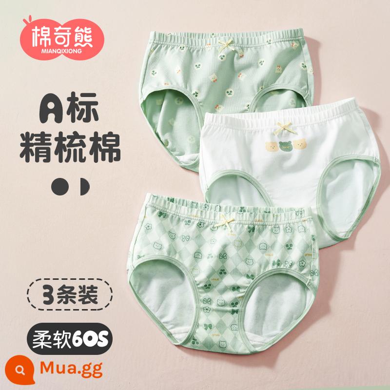 Quần lót bé gái, quần đùi tam giác cotton nguyên chất cho trẻ em, quần an toàn cotton pp không kẹp cho bé gái vừa và lớn 100% - Gấu Xanh - 3 gói bông chải kỹ cao cấp