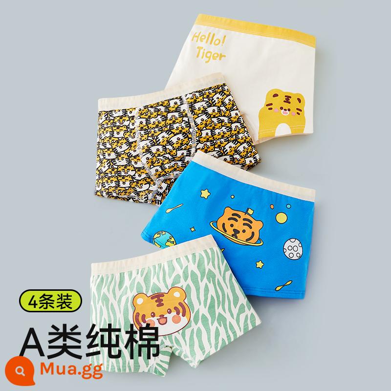 Quần lót bé trai, quần đùi cotton trẻ em, 100% cotton, không kẹp pp, quần boxer bé trai big boy an toàn cho bé - Animal Paradise-4 Gói Inseam kháng khuẩn không xương nguyên chất cotton