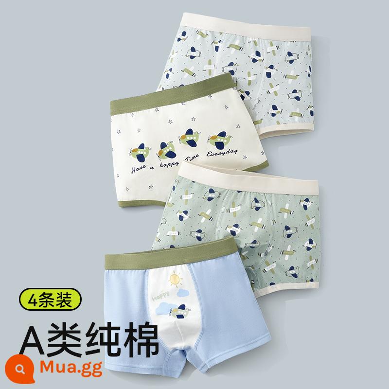 Quần lót bé trai, quần đùi cotton trẻ em, 100% cotton, không kẹp pp, quần boxer bé trai big boy an toàn cho bé - Forest Tree-4 Gói Vải cotton kháng khuẩn không xương nguyên chất