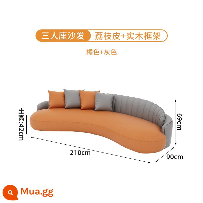 Sofa văn phòng bàn cà phê kết hợp đơn giản phòng tiếp tân phòng tiếp khách đàm phán công nghệ chống mèo vuốt da ghế sofa cong - Da vải thiều chống mèo ba chỗ màu xám cam