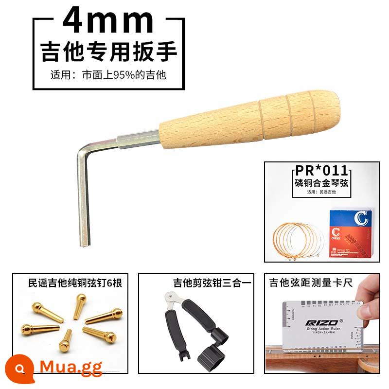 Đàn Guitar Chỉnh Khoảng Cách Cờ Lê Lục Giác Dụng Cụ Dây Thước Đo Khoảng Cách Kẹp Phanh Điều Chỉnh Cổ Thanh 4 Mm Đa Năng Dây Thay Thế - Cờ lê điều chỉnh tay cầm bằng gỗ + thước dây + bộ đổi dây + bộ dây đàn guitar acoustic + 6 đinh dây đồng