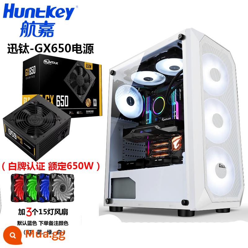 Huntkey Thợ Săn Đêm 5 Máy Tính Để Bàn DIY Toàn Mặt Trong Suốt Trò Chơi Làm Mát Bằng Nước ATX Bảng Lớn Lưng Vỏ Chính - Night Hunter 5-White + Bộ nguồn Xuntai GX650 + 3 quạt 15 đèn