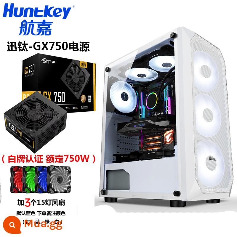 Huntkey Thợ Săn Đêm 5 Máy Tính Để Bàn DIY Toàn Mặt Trong Suốt Trò Chơi Làm Mát Bằng Nước ATX Bảng Lớn Lưng Vỏ Chính - Night Hunter 5-White + Bộ nguồn Xuntai GX750 + 3 quạt 15 đèn