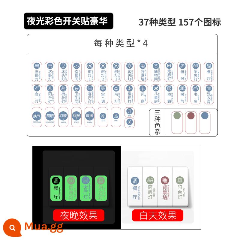 Dạ Quang Công Tắc Đèn Miếng Dán Logo Miếng Dán Ổ Cắm Bảng Thông Báo Miếng Dán Nhà Công Tắc Trang Trí Dán Tường Cá Tính Sáng Tạo - [Ánh sáng trong bóng tối] Số lượng lớn đáy trong suốt có màu [37 loại, 157 biểu tượng]