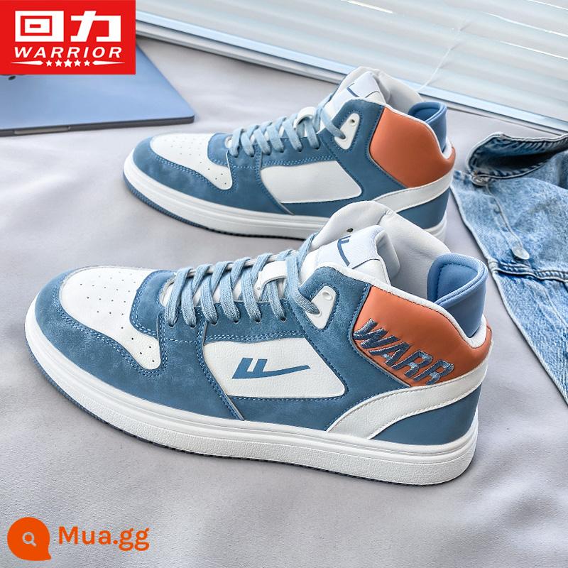 Kéo lại giày nam ống cao nhỏ màu trắng giày nam 2022 mới hợp thời trang aj Air Force No. 1 casual Klein blue sneakers men - trắng xanh