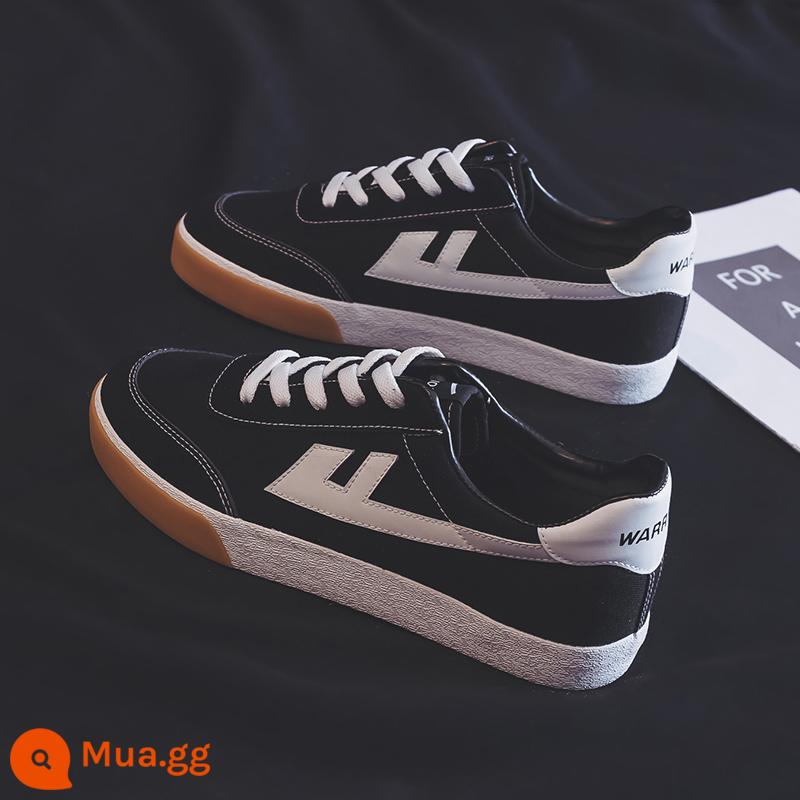 Kéo Lại Giày Vải Nam 2022 Xu Hướng Mùa Xuân Mới Giày Nam Cổ Thấp Plus Nhung Cotton Giày Sneaker Nam Ấm Áp - Đen và trắng