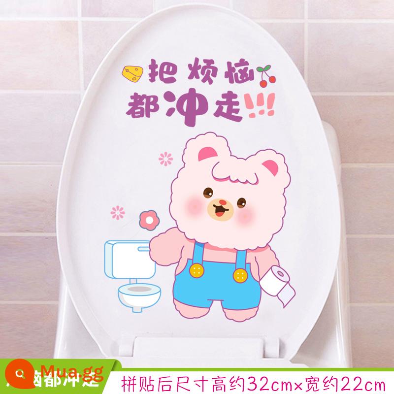 Ngộ nghĩnh dễ thương nắp bồn cầu dán thời trang cá tính dán toilet phòng tắm trang điểm phòng toilet đổi mới miếng dán chống thấm nước - Gấu gặp rắc rối