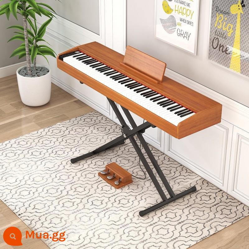 Đàn piano điện tử di động búa nặng 88 phím dành cho trẻ em mới bắt đầu dành cho người lớn giáo viên mẫu giáo nhà sản xuất đàn piano điện tử chuyên nghiệp - Cấp độ đầu vào Ba bàn đạp 88 phím bằng gỗ màu nâu-Bluetooth