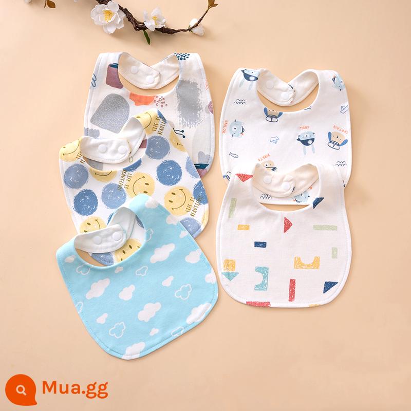 Khăn ăn yếm nước bọt hình chữ U cho bé Khăn ăn yếm sữa chống nôn bằng cotton nguyên chất cho bé trai và bé gái ăn khăn ăn yếm mùa xuân, mùa thu và mùa đông - Yếm chống thấm cotton nguyên chất hình chữ U (gói 5 chiếc) Nhóm I