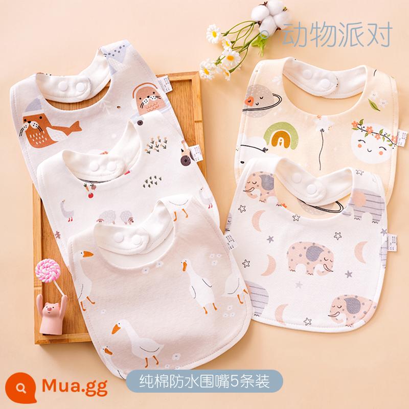 Khăn ăn yếm nước bọt hình chữ U cho bé Khăn ăn yếm sữa chống nôn bằng cotton nguyên chất cho bé trai và bé gái ăn khăn ăn yếm mùa xuân, mùa thu và mùa đông - Yếm cotton chống thấm hình chữ U (gói 5 chiếc) Animal Party