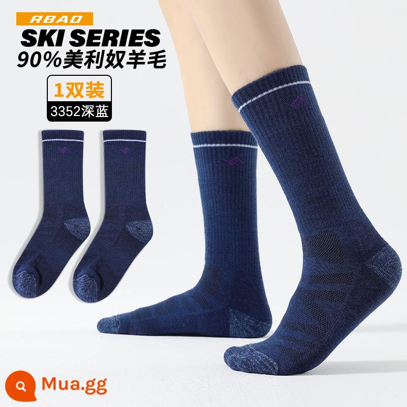 Vớ leo núi RBAO, Meru Nu Wool Men, Winter Plus Velvet dày Mid -Tube leo núi ngoài trời đi bộ đường dài 90%vớ len - [3352]Màu xanh lam [90% Len Merino] đơn và đôi