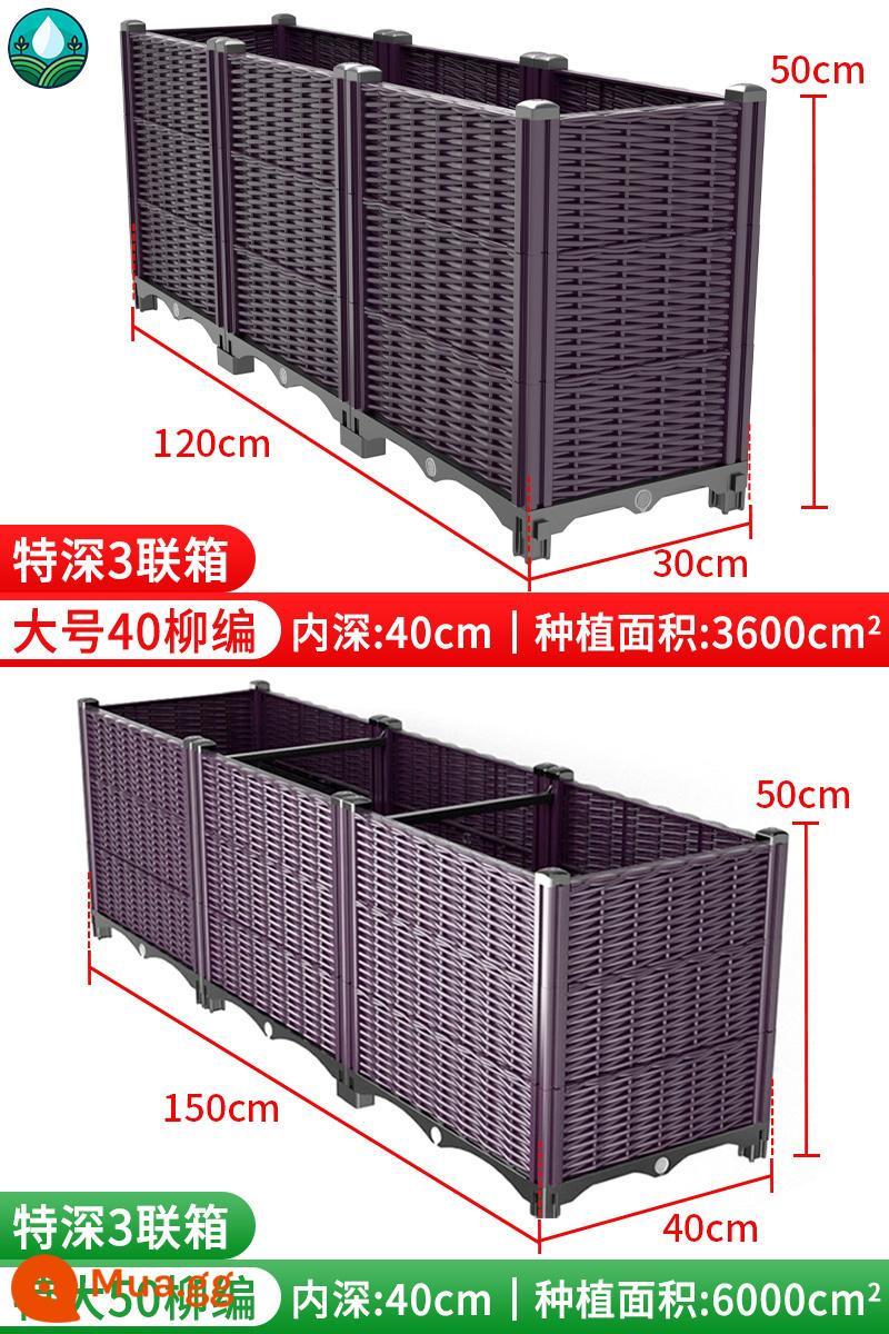 Trồng hộp trồng hiện vật hộp đặc biệt mái nhà trồng chậu gia đình ban công thêm chậu hoa nhựa lớn hộp hoa hình chữ nhật - Hộp 3 ngăn cực sâu (chỉ dành cho cây ăn quả/tre)