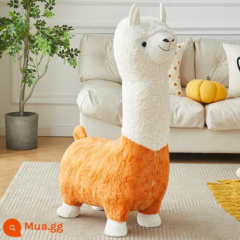 Dễ Thương Alpaca Búp Bê Sang Trọng Đồ Chơi Alpaca Phân Ghế Sáng Tạo Trang Trí Phòng Khách Internet Người Nổi Tiếng Phân Quà Tặng Sinh Nhật - Alpaca màu cam rực rỡ❤Nhung cừu dày