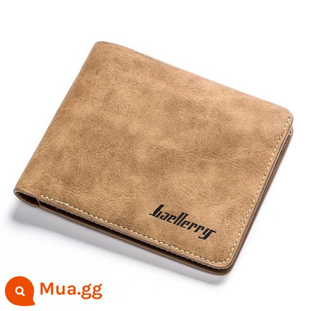 Ví nam Retro Frosted PU Wallet Two Folding Male Purse - Cà phê (màu cà phê kiểu ngang)