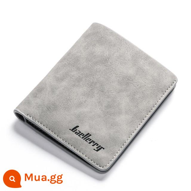 Ví nam Retro Frosted PU Wallet Two Folding Male Purse - Màu xám (kiểu dọc màu xám)