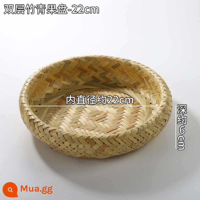 Giỏ trái cây đan bằng tre handmade đĩa trái cây sấy khô đồ ăn nhẹ nhà bếp cống giỏ hấp bánh mì giỏ trái cây tấm bình dị đan tre - Đĩa đựng trái cây tre xanh 2 lớp-22cm