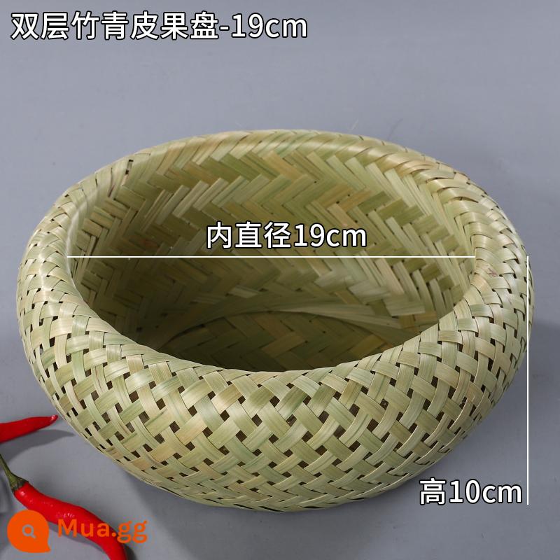 Giỏ trái cây đan bằng tre handmade đĩa trái cây sấy khô đồ ăn nhẹ nhà bếp cống giỏ hấp bánh mì giỏ trái cây tấm bình dị đan tre - Đĩa đựng trái cây vỏ tre xanh 2 tầng-19cm