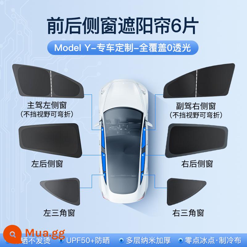 Thích hợp cho tấm che nắng Tesla loại hấp phụ tĩnh điện modely3 mái cửa sổ trời rèm khối phụ kiện chống nắng cách nhiệt - [L.R.C Vinyl Blackout] Bộ cửa sổ bên trước và sau Model Y 6 món