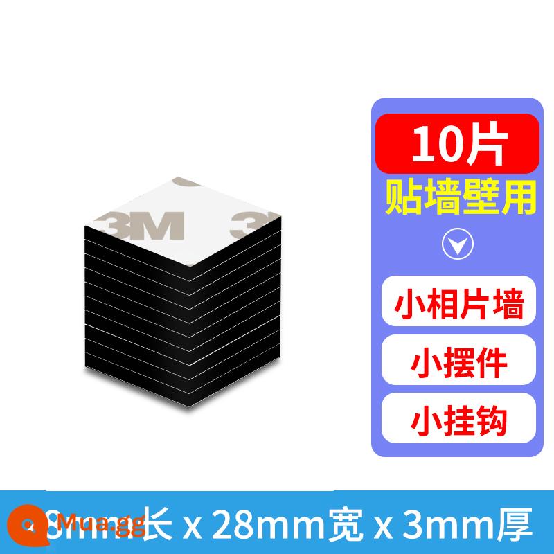 Băng dính cố định chắc chắn 3M, độ nhớt cao, không dấu vết và chịu nhiệt độ cao, máy ghi đồ trang trí xe hơi, băng keo hai mặt dính hộp khăn giấy - 28mmx28mm(10 miếng màu đen)