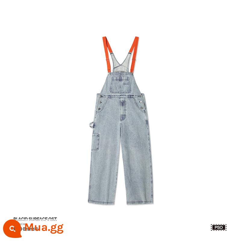 PSO Thương Hiệu 14 oz nặng giặt quần jean sáng màu cho nam và nữ ống rộng thẳng retro màu sắc tương phản quần túi trẻ em - Dây đeo vai màu xanh cam đã được giặt sạch