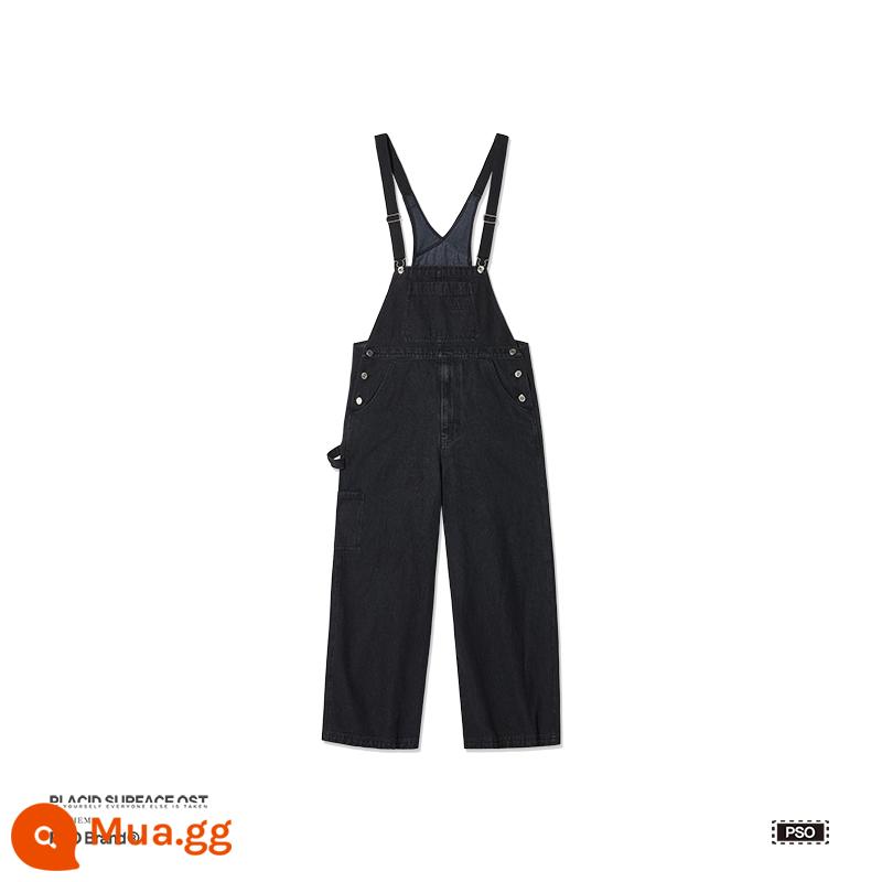 PSO Thương Hiệu 14 oz nặng giặt quần jean sáng màu cho nam và nữ ống rộng thẳng retro màu sắc tương phản quần túi trẻ em - Dây đeo vai màu đen được giặt sạch