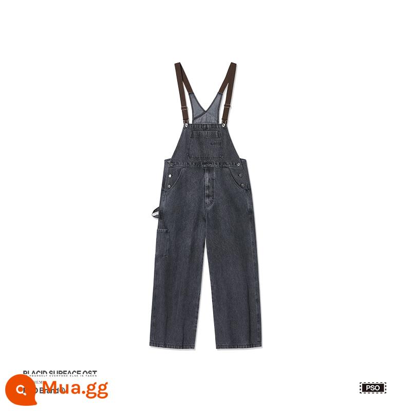 PSO Thương Hiệu 14 oz nặng giặt quần jean sáng màu cho nam và nữ ống rộng thẳng retro màu sắc tương phản quần túi trẻ em - Dây đeo vai màu nâu xám đã giặt